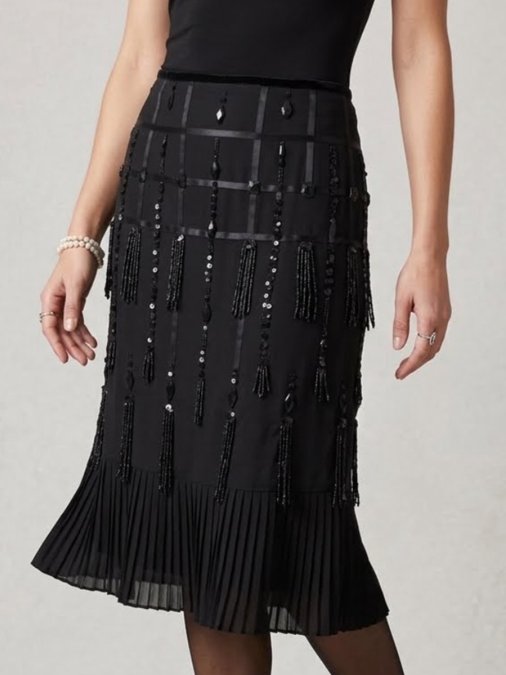 VINTAGE Niteline Silk Beaded Sequin Fringe Accordion Hem Flapper Style Size 8